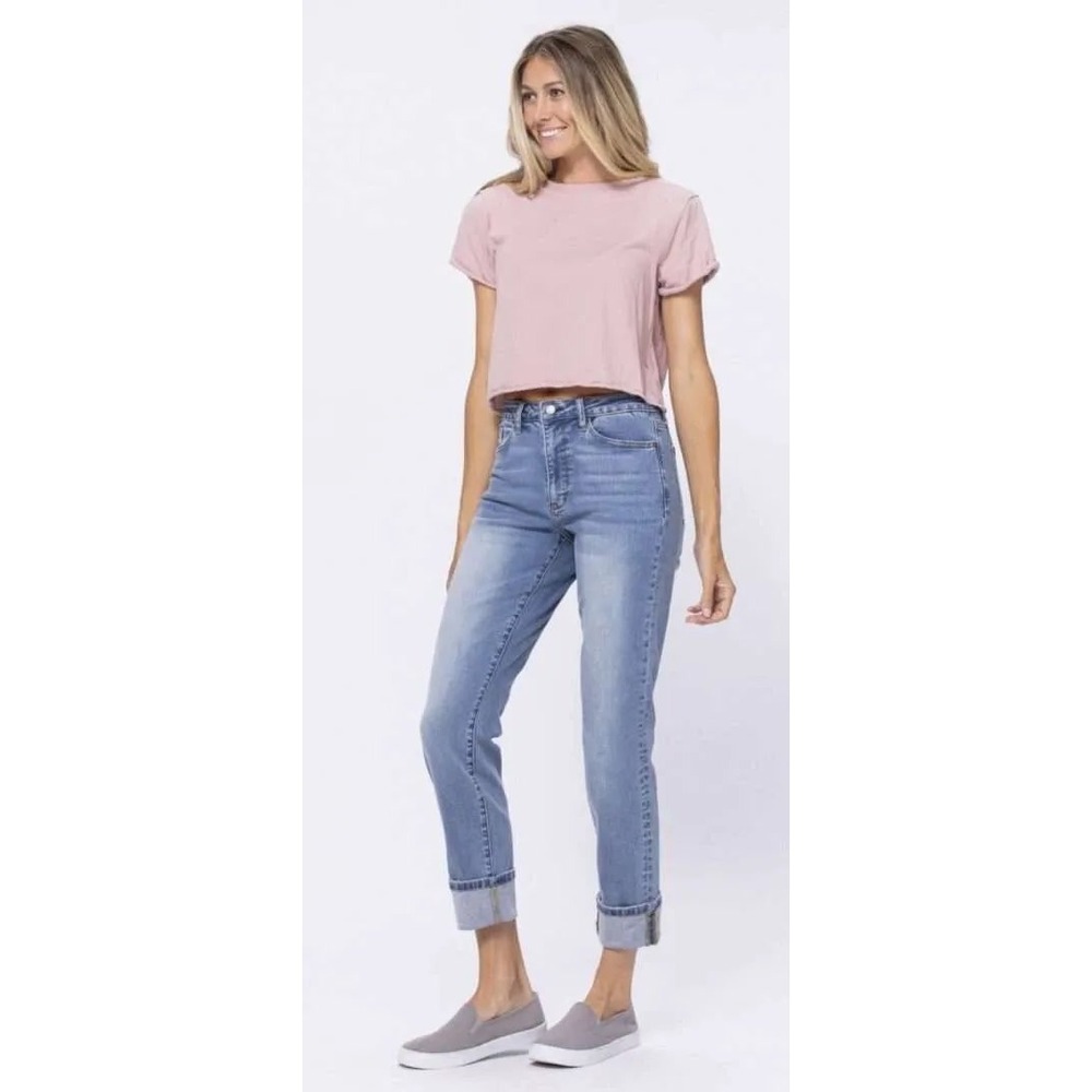 Judy Blue High Waist Vintage Wash Boyfriend Fit Jeans Relaxed Womens Plus 18W